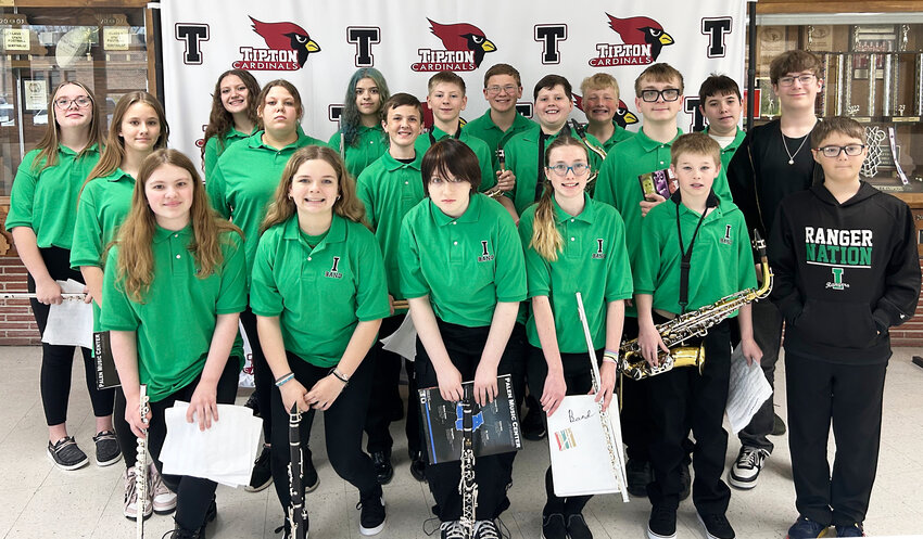 Outstanding small band – The Iberia Junior High School band received an outstanding rating for their performance Monday, April 7 at the Missouri Small School Band Directors Association competition at Tipton High School. The band played Voyageur March by Frank Halferty, Apollo Overture by Andrew Balent and Forward March by Paul Murtha. Members of the band are, from left, front row: Violet Griffin, Bristol Plemmons, Lana Wilson, Aurora Sylvestor, Hunter Brand, Daylan Hauserman; mIddle row: Brooklyn Moulder, Zina Steward, Kylan Stamps, Judah Underwood, Keith Workman, Westley Kinder; back row: Adalyn Duncan, Isabelle Wilson, Charleigh Cunningham, Nolan Hensley, Isaac Pemberton, Matthias Luttrell and Luke Malmberg.