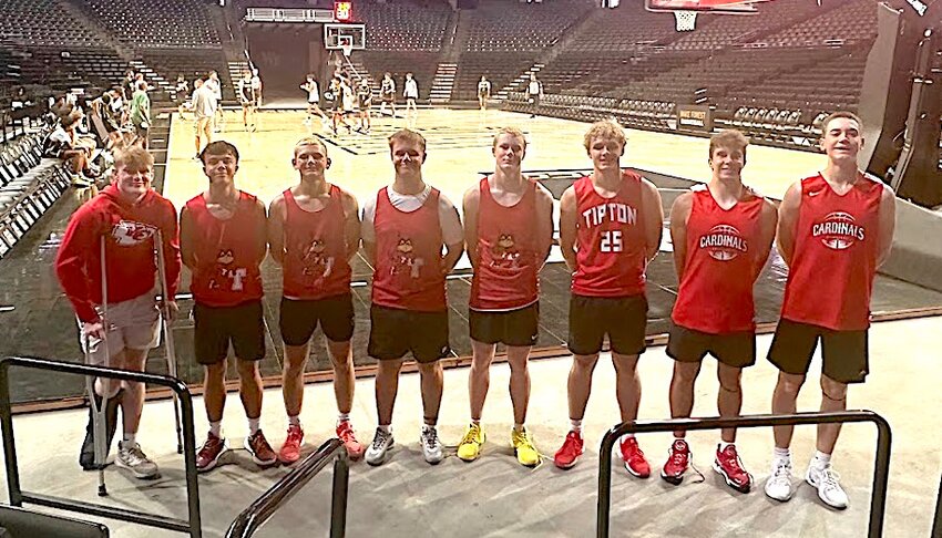 A few members of the Tipton Cardinal boys basketball team participated in the Wake Forest Team Camp in North Carolina Wednesday, June 11, through Saturday, June 14. Those who made the trip with Coaches Michael Reeves and Bronc Woodruff were, from left, Landon Bracht, Alex Millan, Hunter Hagerman, Ben Bestgen, Andrew Bestgen, Ty Bixler, Dane Schlotzhauer and Bradly DuBois. The team was also accompanied by a few parents for the out-of-state trip.