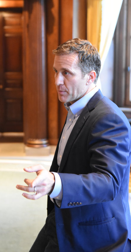 Then Missouri governor Eric Greitens speaks to newspaper editors in his office in December 2017 &mdash; only a couple months before an extra-marital affair became public with the fallout eventually ending his brief term through resignation.