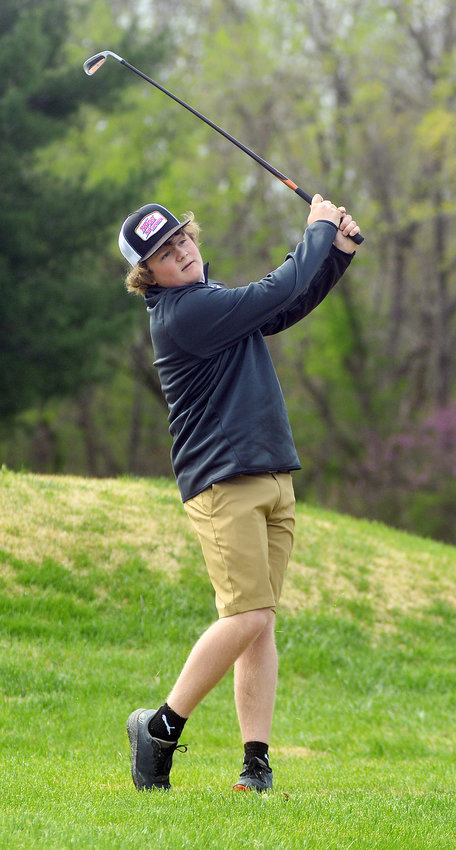 Zander Smith tees off during his 18-hole round of golf at Meramec Lakes Golf Course in St. Clair and the Four Rivers Conference (FRC) Golf Tournament held last Monday along Highway 47 in St. Clair.
