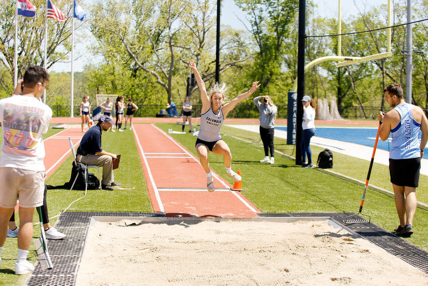 Gracie Schultz competes in the women&rsquo;s long jump during the American Midwest Conference (AMC) Outdoor Track and Field Championships held back in early May on the campus of Missouri Baptist University (MBU) in St. Louis. Schultz just wrapped up her freshman season of track and field at Columbia College helping the Lady Cougars win AMC team titles in both indoor and outdoor track.