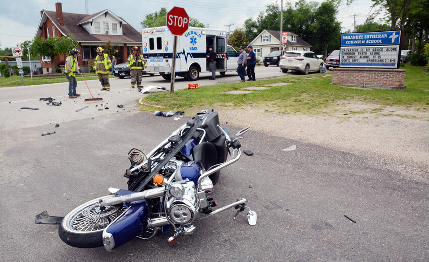 A SULLIVAN man was injured Friday and his Harley-Davidson Road King had some road rash after a motorist pulled out in front of him as he was traveling east on U.S. 50 at First Street.