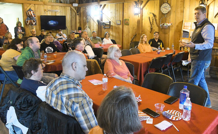 Senator Bill Eigel, R-Weldon Spring speaks at Deb&rsquo;s Barn in Owensville.