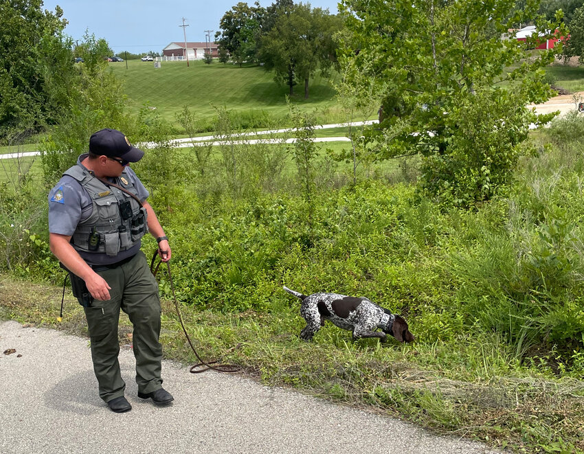 Morgan County Conservation Agent Matt Wheaton and K-9 Chuck assisted with the ongoing investigation of a deer found shot dead in Vienna.