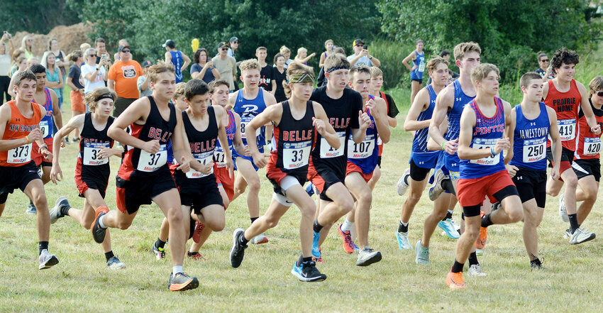 Belle&rsquo;s Tigers take off from the starting line during the varsity boys race at the Vienna Black and Gold Cross Country Invitational held last Wednesday at Vienna City Park.