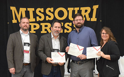 Gasconade County Republican management and staff Dennis Warden, Jacob Warden and Roxie Murphy accepted Missouri Press Association awards Saturday in St. Louis from Amos Bridges, incoming president.