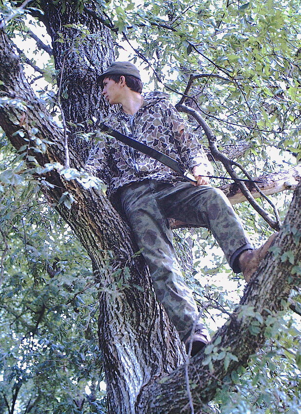 The higher up in the tree I get, the harder it is for something on the ground to smell me, but the limbs get so thick it is hard to see the deer.