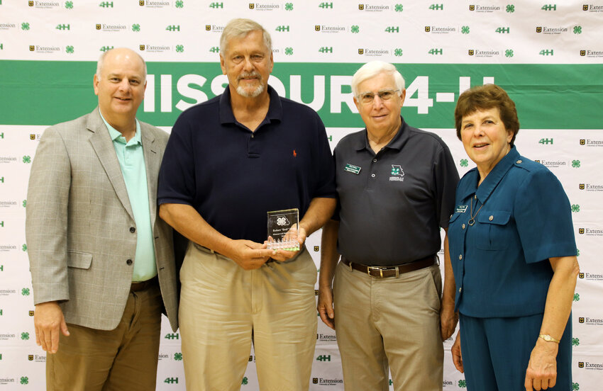 Missouri 4-h Hall of Fame inductee Bob &ldquo;Chuck&rdquo; Idel (second from left) is pictured with 4-H Foundation trustees (from left) Earl Niemeyer, Clark Fobian, and Marla Tobin.