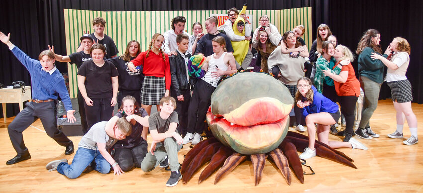 The full Hermann drama department gathers after the show for a group photograph. This group includes cast of the play, puppeteers lights and sound managers, set crew and many more that help with the production of the show.