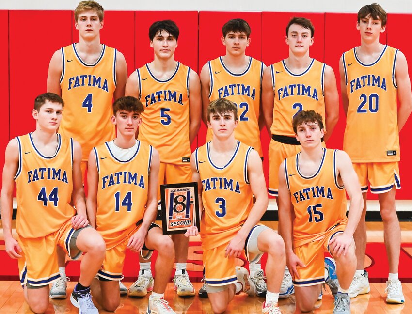 Fatima played to a second-place finish at last week&rsquo;s Joe Machens Great 8 Classic in Jefferson City. Team members are, from left to right, front row, Jace Eisterhold, Sam Struemph, Max Stuecken, and Logan Kliethermes; and in the back row, Levi Robinson, Easton Haslag, Blake Kliethermes, Matthew Robertson, and Xavier Stuecken.