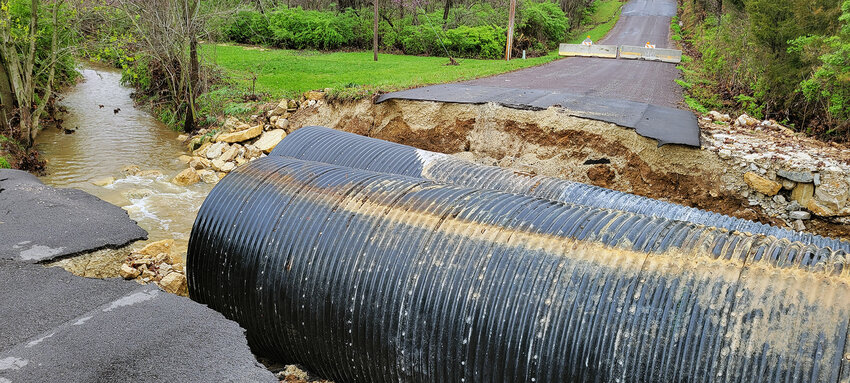 Heavy rain averaging around four inches in the Gerald area helped wash out this culvert on Wheeler Road. The road will be closed indefinitely.