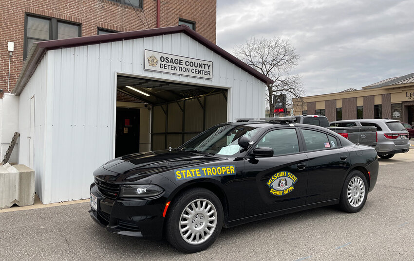 State trooper is parked in front of the Osage County Detention Center enterance. Sallyport paid for by the Inmate Security Fund (jail commissary profits).