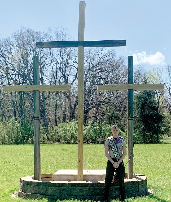 Linn scout Troop 17 member Tyler Wagner earned the rank of Eagle recently after completing this three-cross project at Liberty Road Baptist Church in Taos.