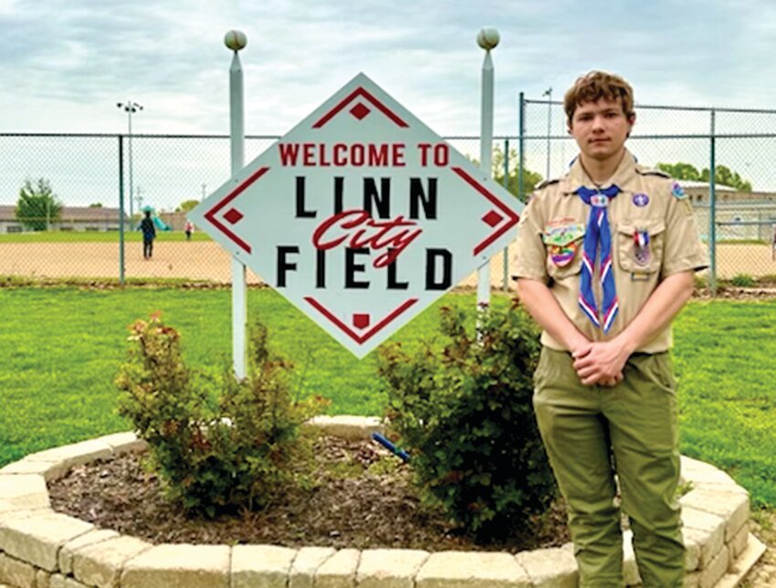 Shane Greer of Linn completed construction of this sign and flower planter with help from fellow Scouts and his family to earn the rank of Eagle Scout.